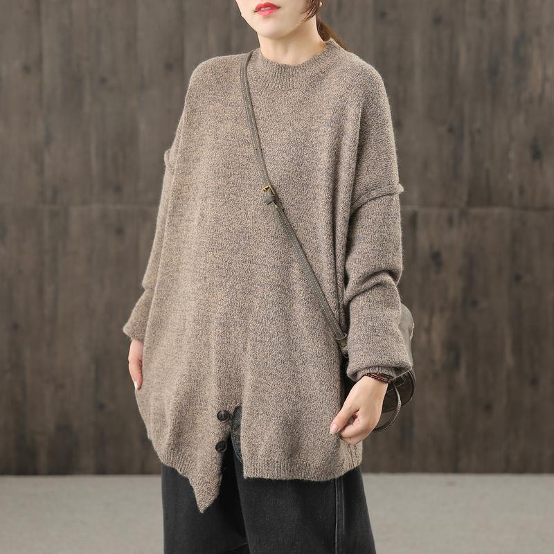 Women Knit Top Button Split Hem Sweater - Omychic