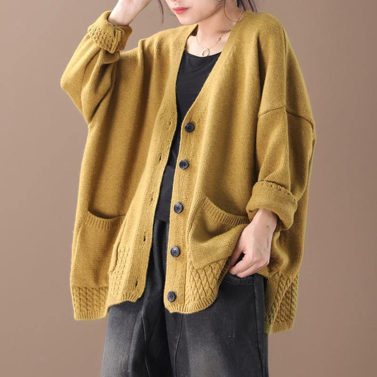 Women Loose Knit V-neck Cotton Cardigan Coat - Omychic