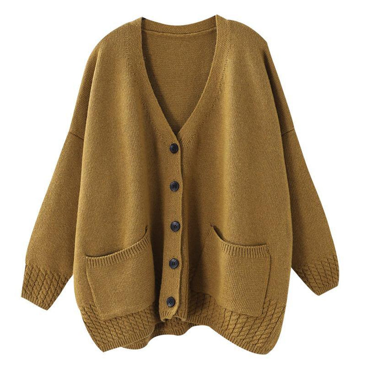 Women Loose Knit V-neck Cotton Cardigan Coat - Omychic
