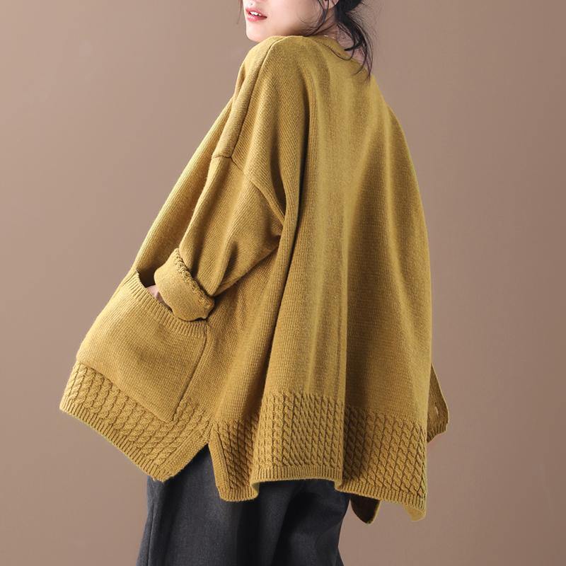 Women Loose Knit V-neck Cotton Cardigan Coat - Omychic