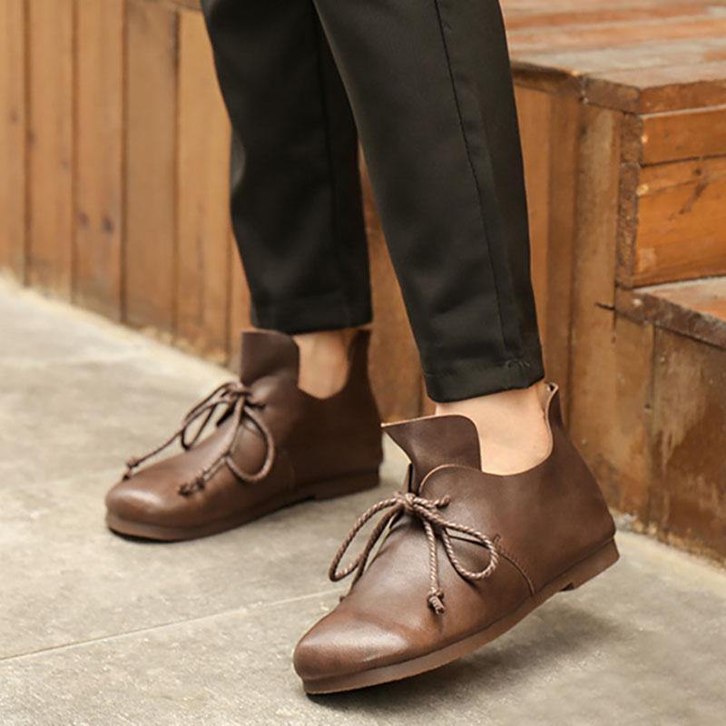 Women Lacing Shoes Pure Color Leather Boots - Omychic