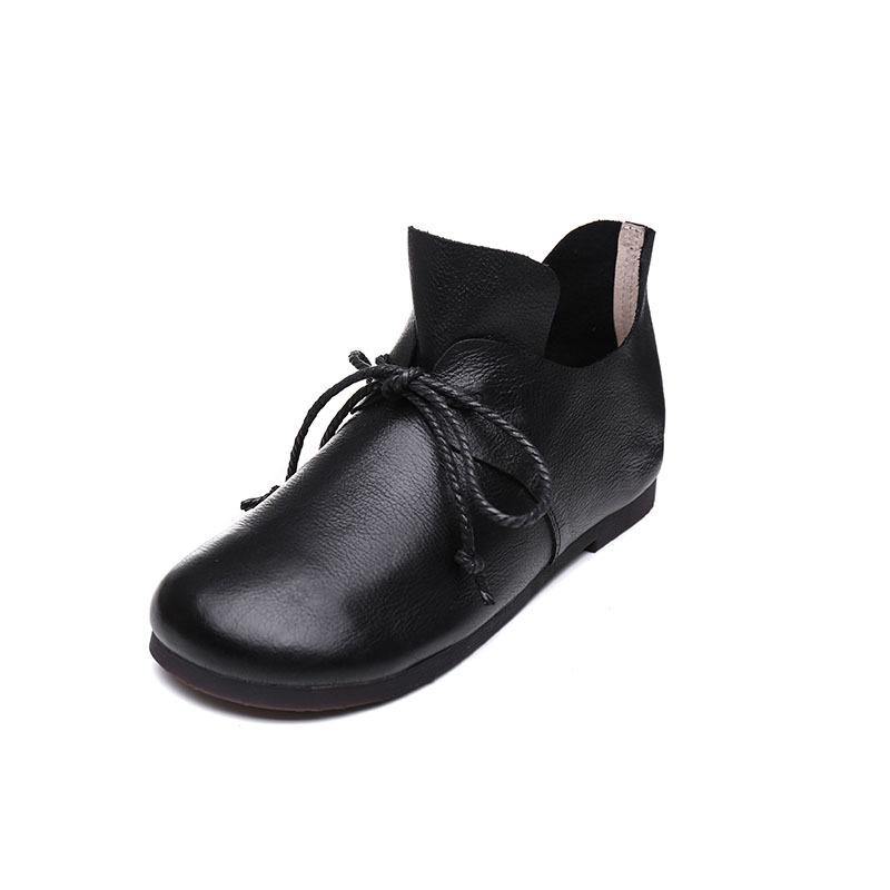 Women Lacing Shoes Pure Color Leather Boots - Omychic