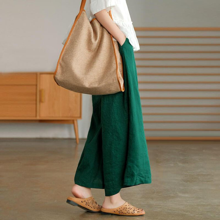 Women Linen Pure Color Straight Wide Leg Pants - Omychic