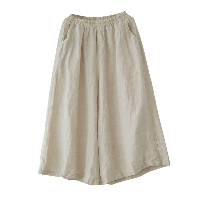 Women Linen Pure Color Straight Wide Leg Pants - Omychic