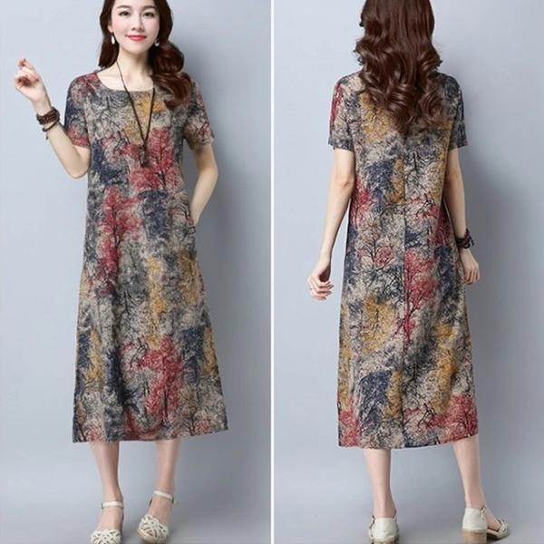Women Loose Plus size Casual Dress OL work Wear vintage Print beach Sundress dresses vestidos - Omychic