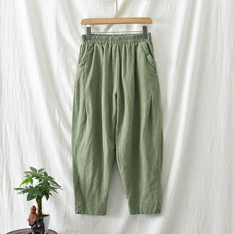 Women Pocket Elastic Waist Split Harem Pants - Omychic