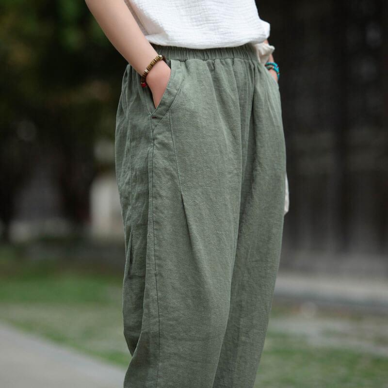 Women Pocket Elastic Waist Split Harem Pants - Omychic