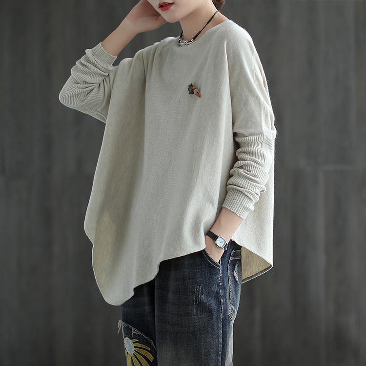 Women Comfy Knit Top Irregular Hem Sweater - Omychic