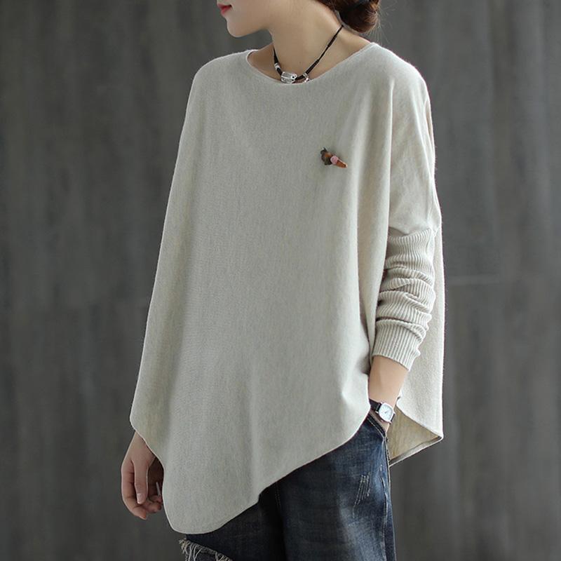 Women Comfy Knit Top Irregular Hem Sweater - Omychic