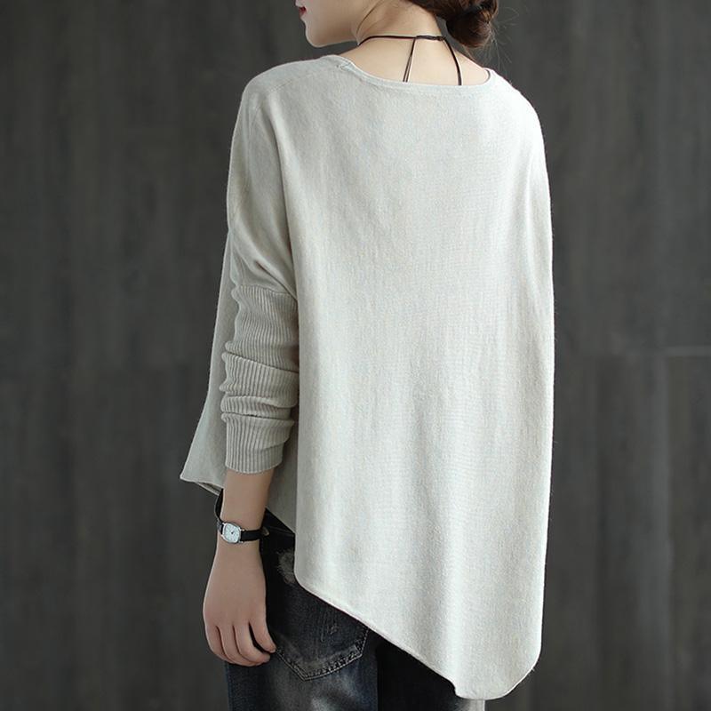 Women Comfy Knit Top Irregular Hem Sweater - Omychic