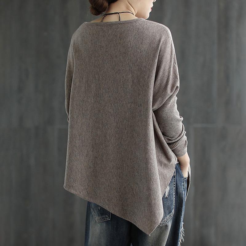 Women Comfy Knit Top Irregular Hem Sweater - Omychic