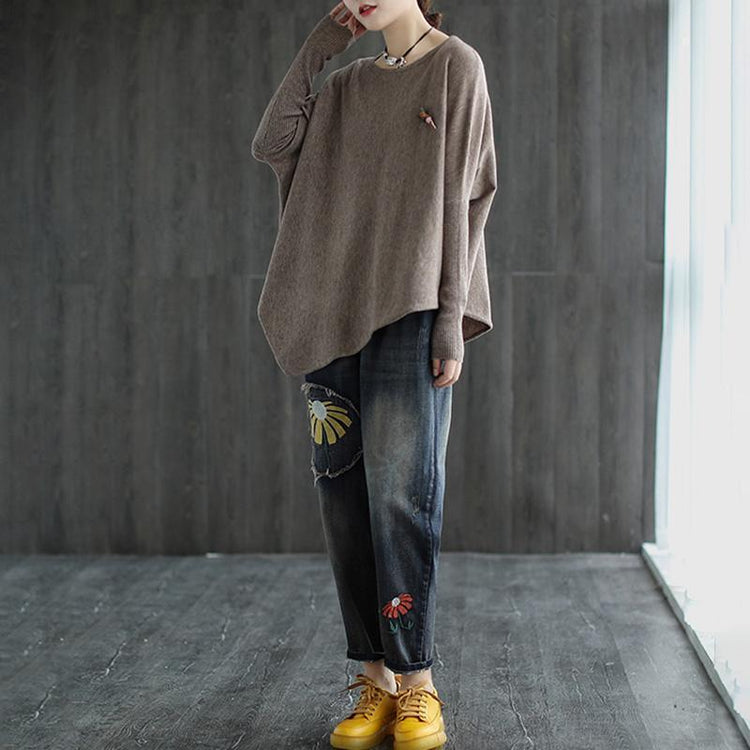 Women Comfy Knit Top Irregular Hem Sweater - Omychic