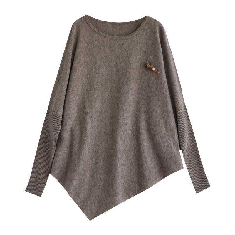 Women Comfy Knit Top Irregular Hem Sweater - Omychic