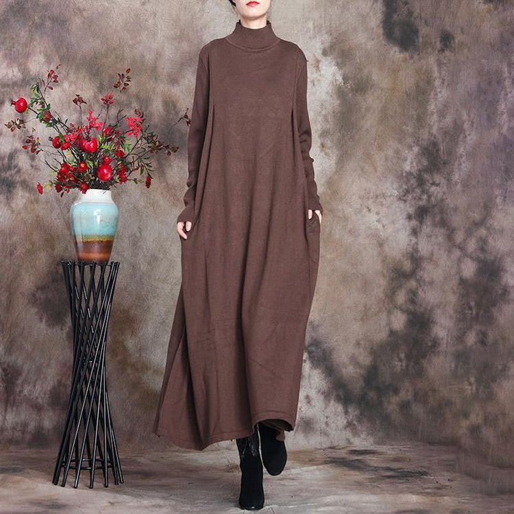 Solid Knitted High Neck Casual Dress ( Limited Stock) - Omychic