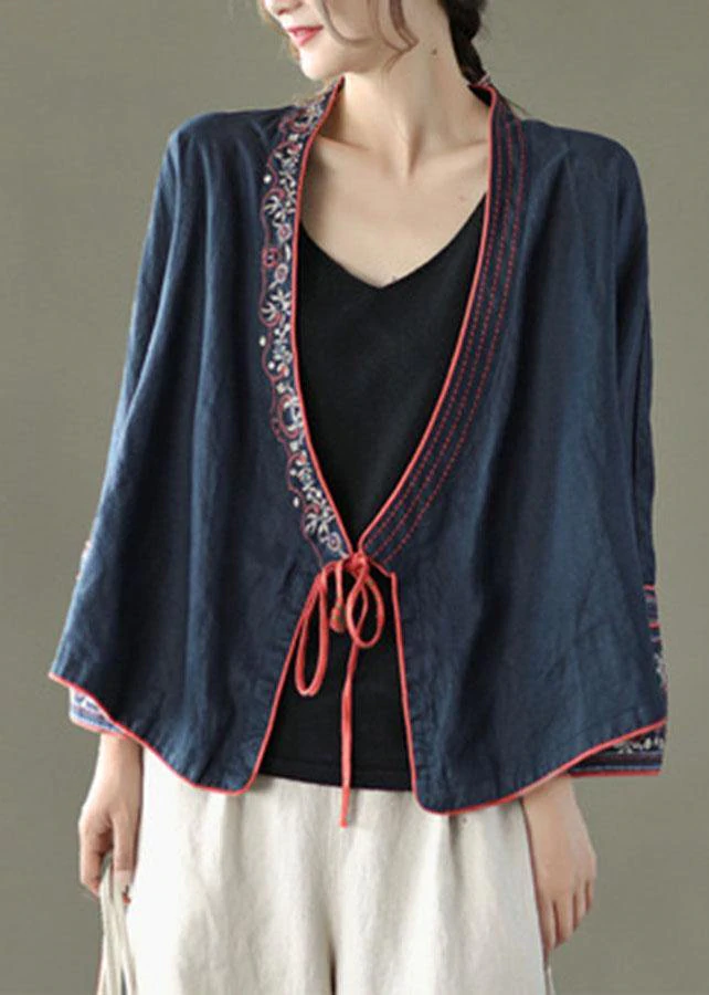 Women Red Embroidered Long sleeve Linen Shirt