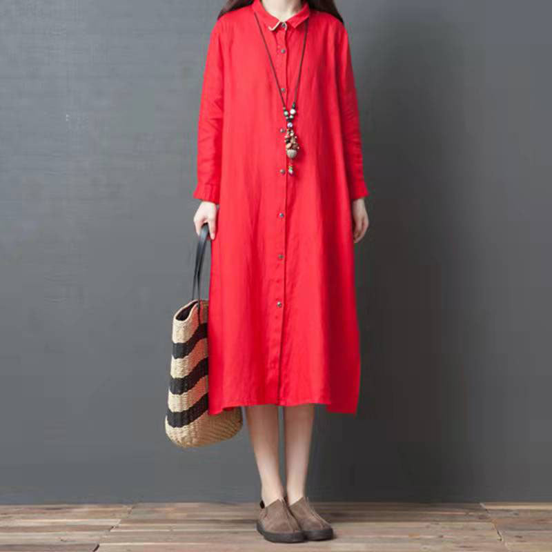 Women Red Linen Coat Plus Size Stand-Collar Cardigans Boutique Long Sleeve Maxi Outwear