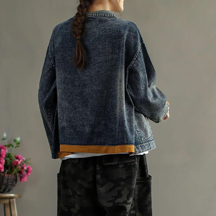 2021 New Denim Pocket Spliced Jacket Coat - Omychic