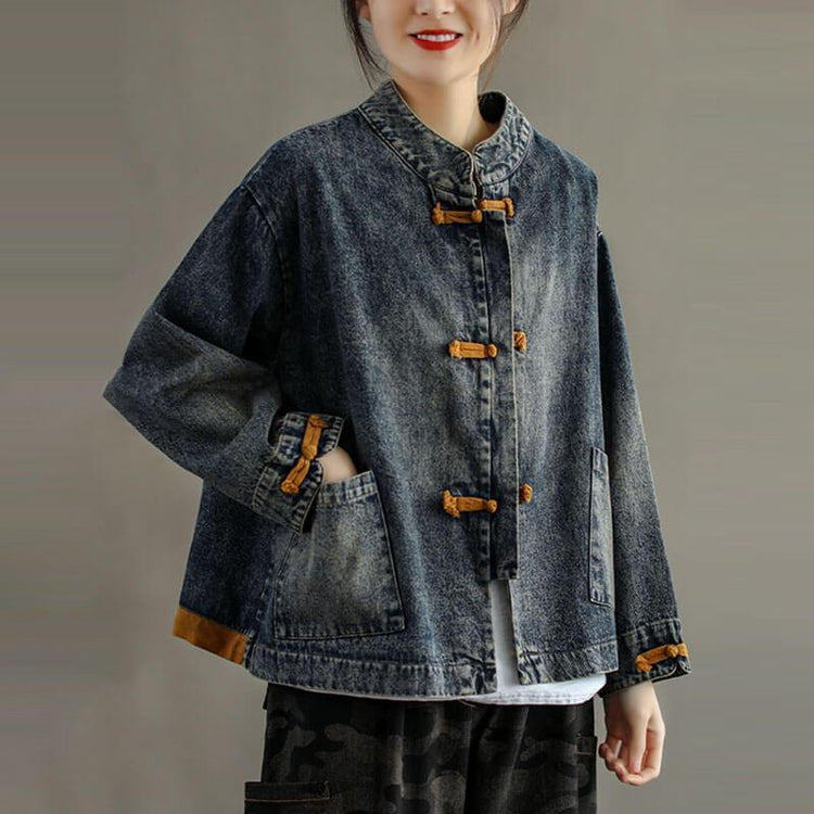 2021 New Denim Pocket Spliced Jacket Coat - Omychic