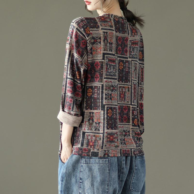 Women Vintage Drawstring Floral Print Cotton Blouse - Omychic