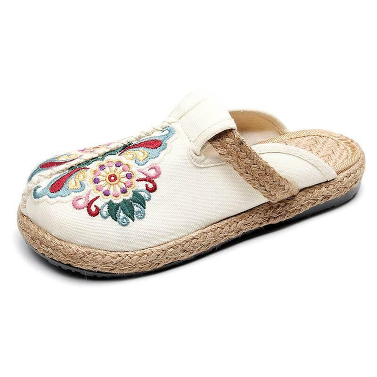 Women Retro Embroidered Floral Shoes flip flop - Omychic