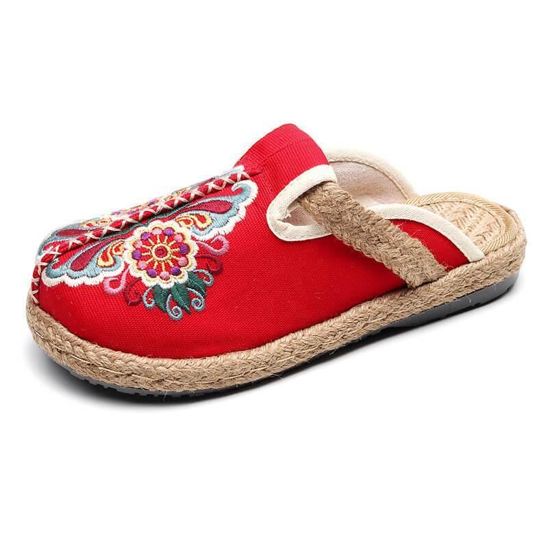 Women Retro Embroidered Floral Shoes flip flop - Omychic