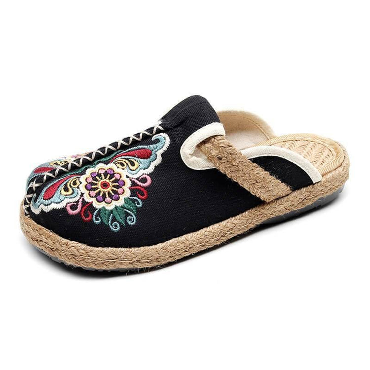 Women Retro Embroidered Floral Shoes flip flop - Omychic