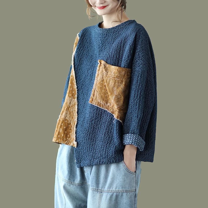 DIY Retro Big Pocket Sweater Knit Top - Omychic