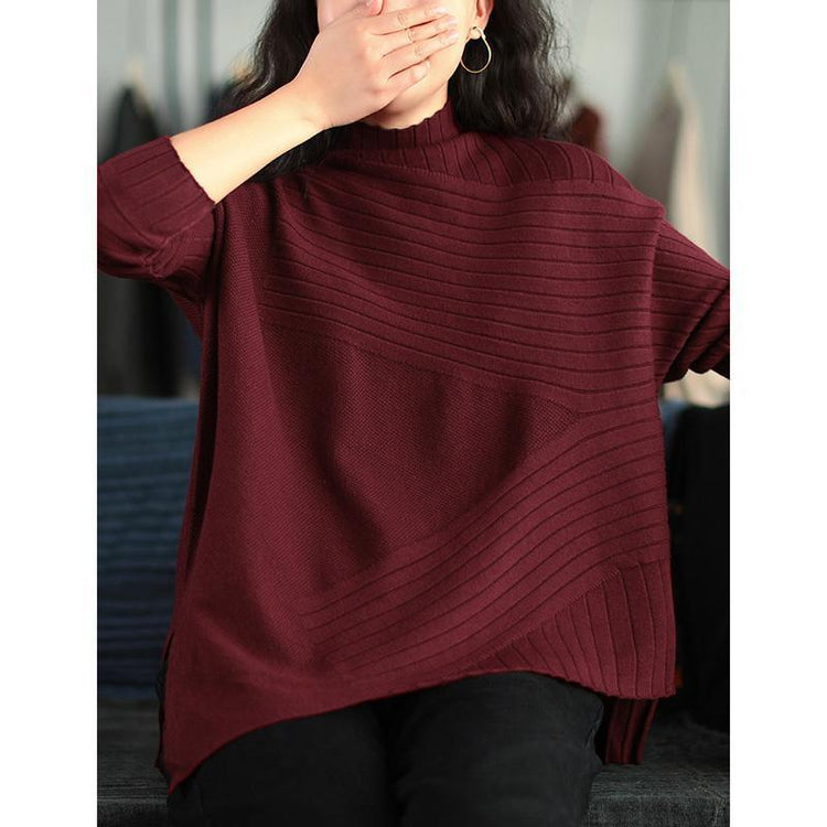 Elegant Turtleneck Stripe Solid Knit Sweater Top - Omychic