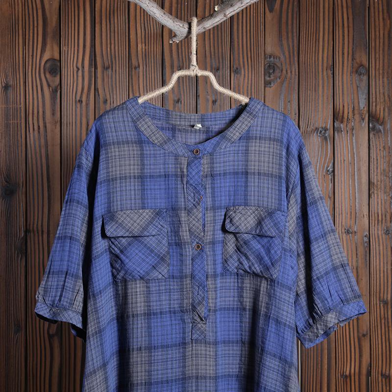 Women Cotton Linen Dress Casual Plaid Dress ( Limited Stock) - Omychic