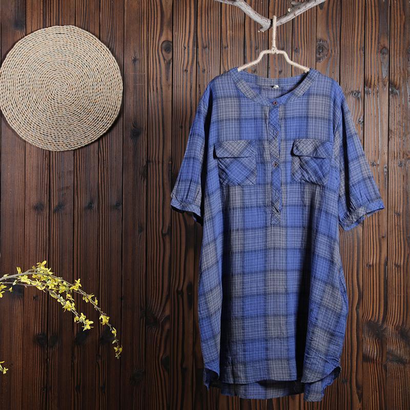 Women Cotton Linen Dress Casual Plaid Dress ( Limited Stock) - Omychic