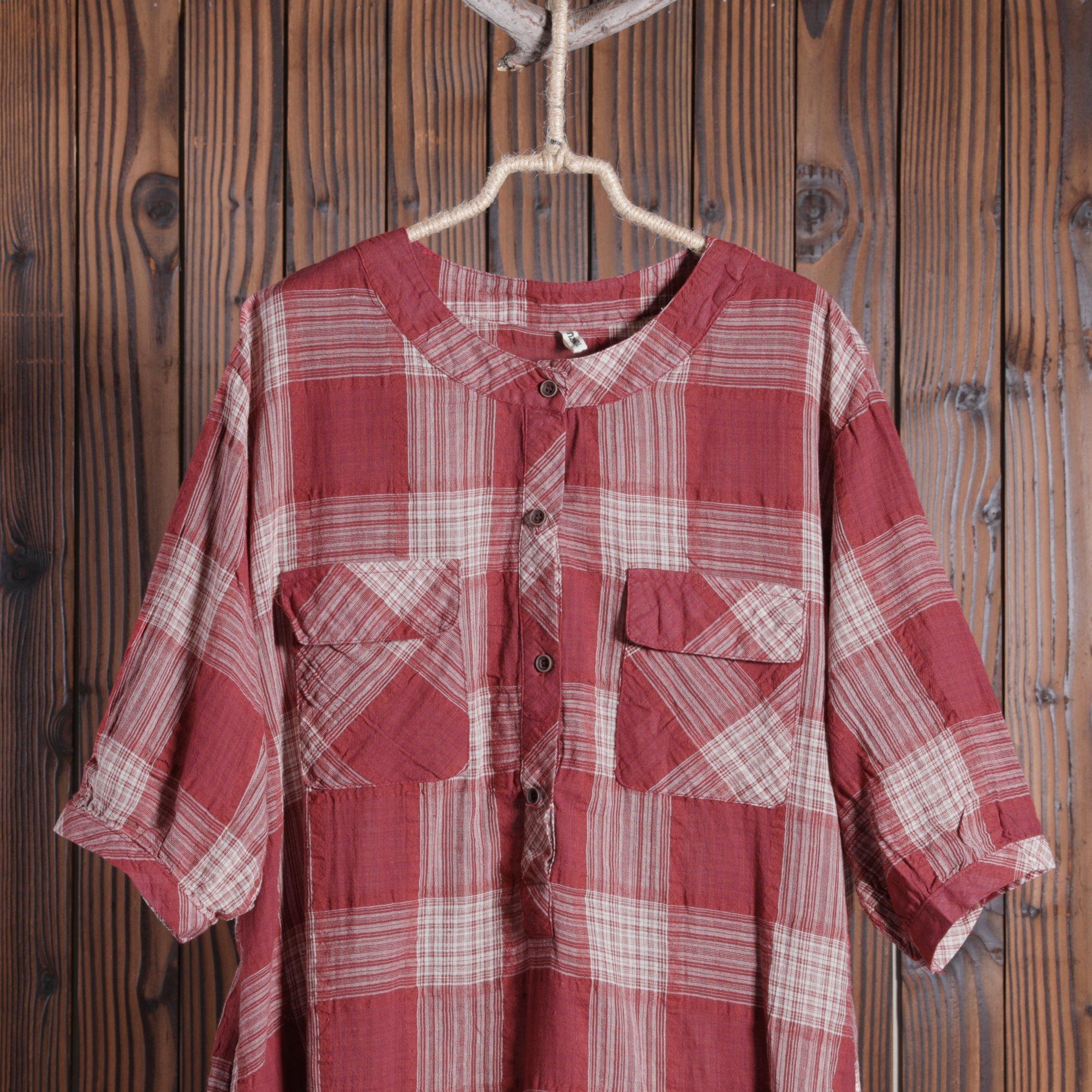 Women Cotton Linen Dress Casual Plaid Dress ( Limited Stock) - Omychic