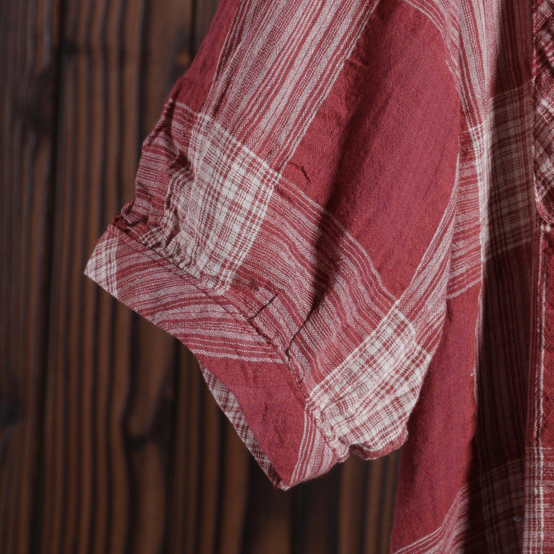 Women Cotton Linen Dress Casual Plaid Dress ( Limited Stock) - Omychic