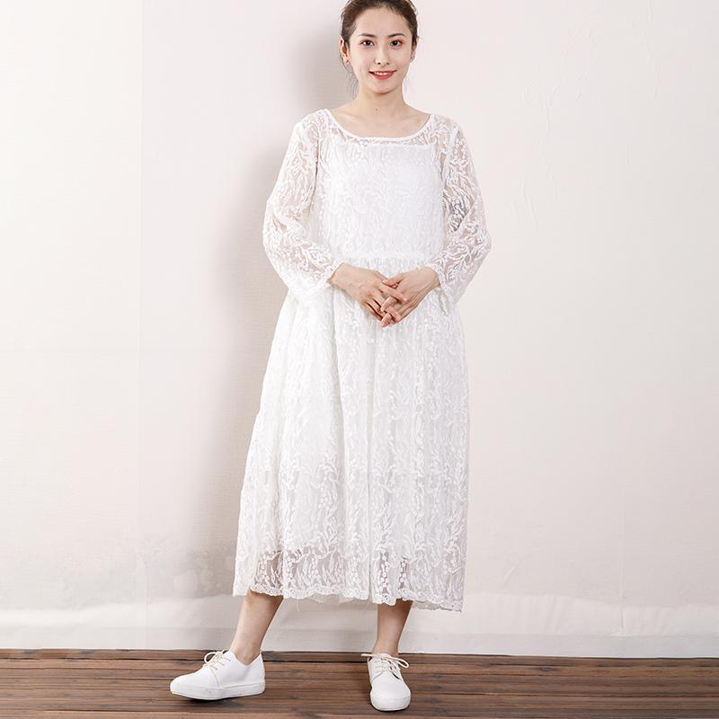 Women Floral Lace Wrist Sleeve Elegant Dress - Omychic