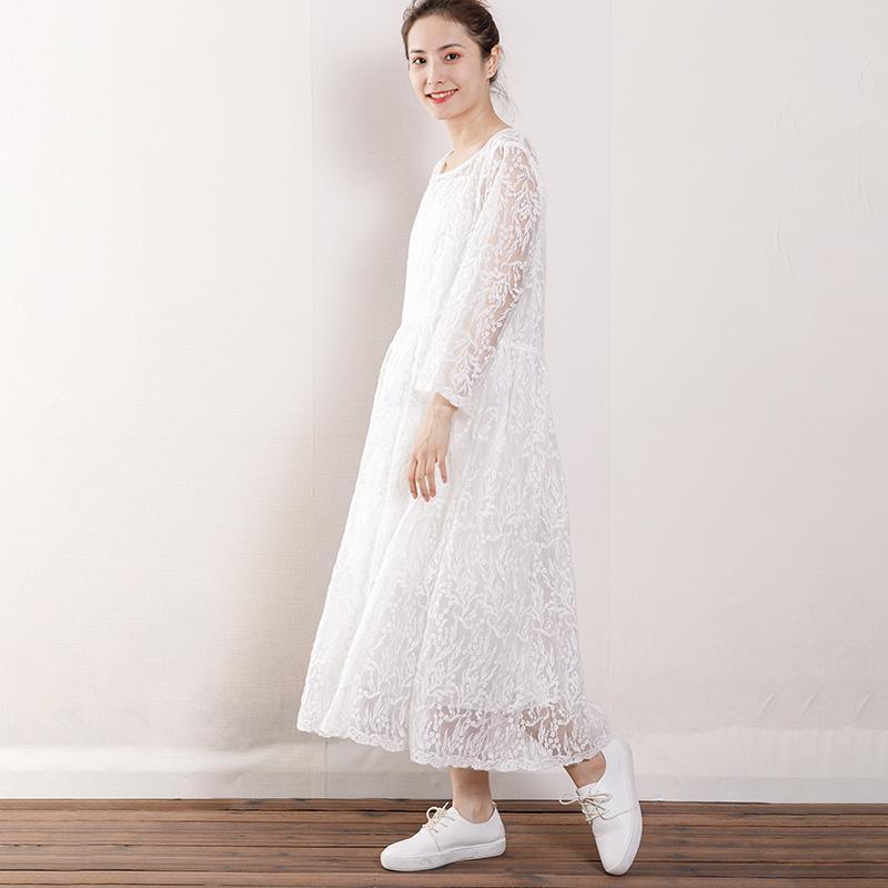 Women Floral Lace Wrist Sleeve Elegant Dress - Omychic