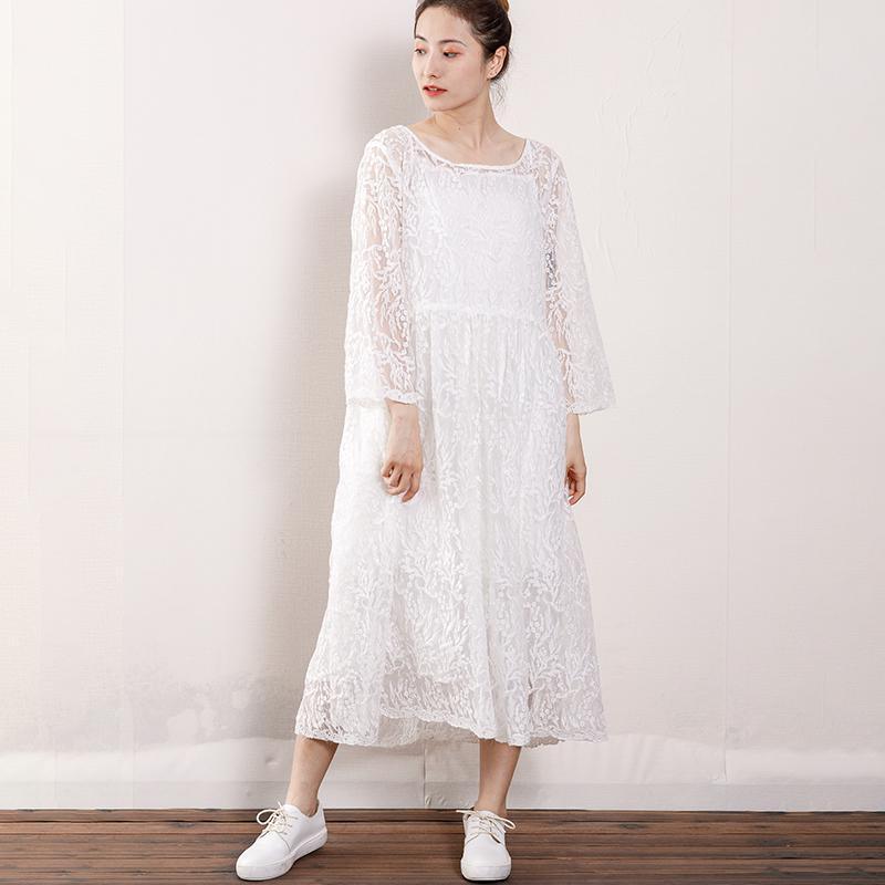 Women Floral Lace Wrist Sleeve Elegant Dress - Omychic