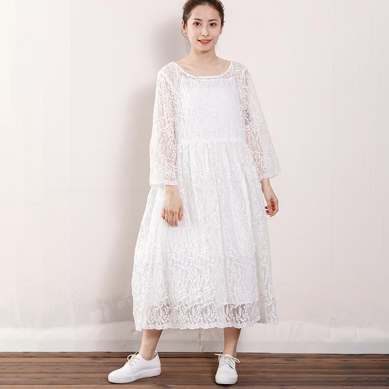 Women Floral Lace Wrist Sleeve Elegant Dress - Omychic