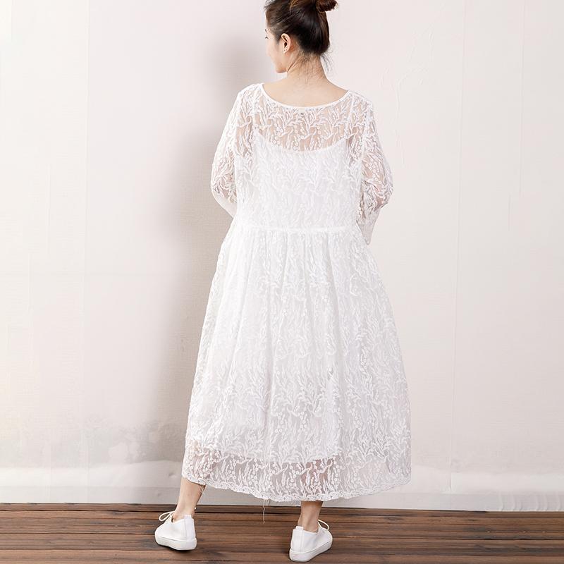 Women Floral Lace Wrist Sleeve Elegant Dress - Omychic