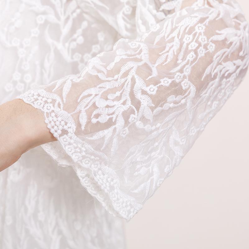 Women Floral Lace Wrist Sleeve Elegant Dress - Omychic