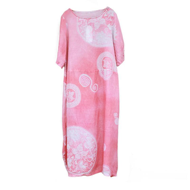 Women Round Neck Printed Pullover Dress - Omychic
