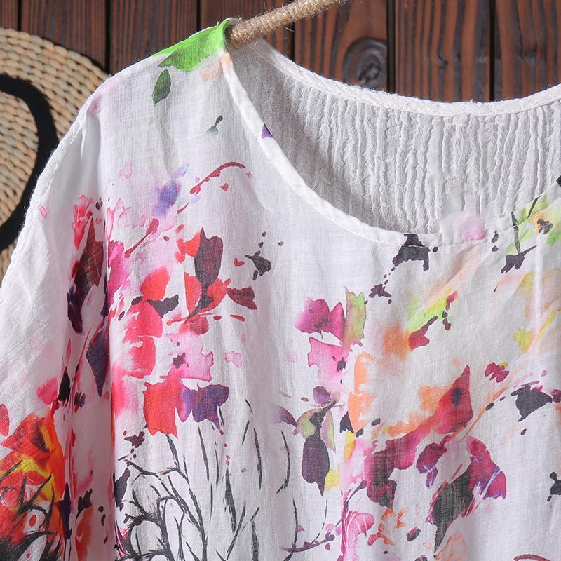 Women Splicing Printing Floral Linen Summer Dress - Omychic