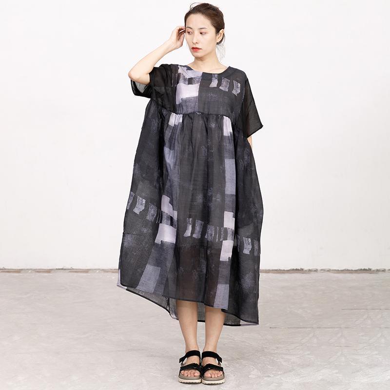 Women Splicing Summer Dress Loose Cotton with Pocket - Omychic