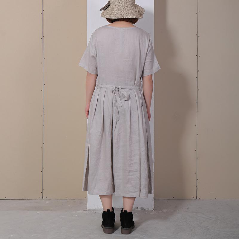 Women Summer Casual Solid Pullover Loose Short Sleeve Maxi Dress - Omychic