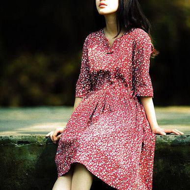 Women floral linen sundress short sleeve fit flare summer dress - Omychic