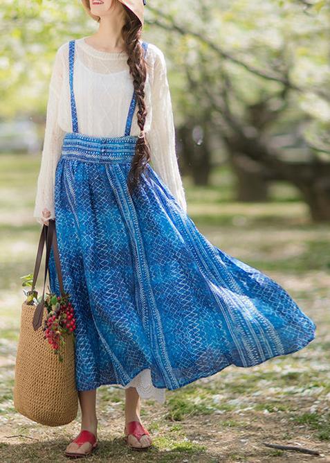 Women's Summer 2021 New Dress Blue Print Strap Skirt Swing Skirt - Omychic
