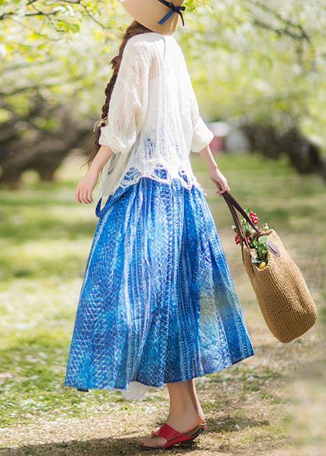 Women's Summer 2021 New Dress Blue Print Strap Skirt Swing Skirt - Omychic