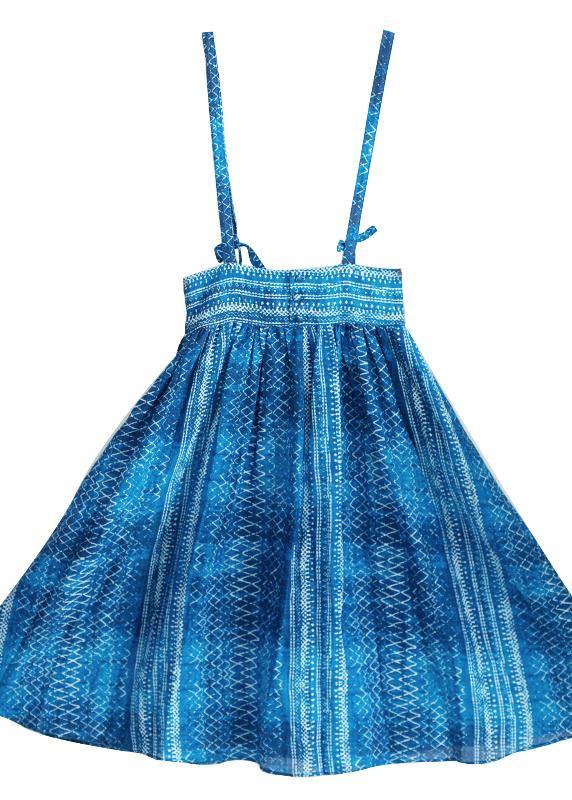 Women's Summer 2021 New Dress Blue Print Strap Skirt Swing Skirt - Omychic