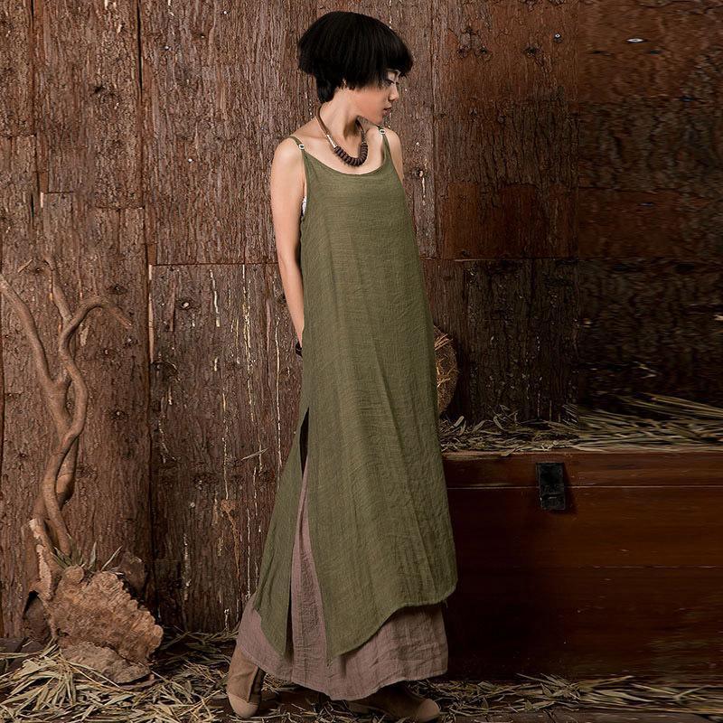 Women's Summer Casual Linen Double-Layer Slip Dress - Omychic