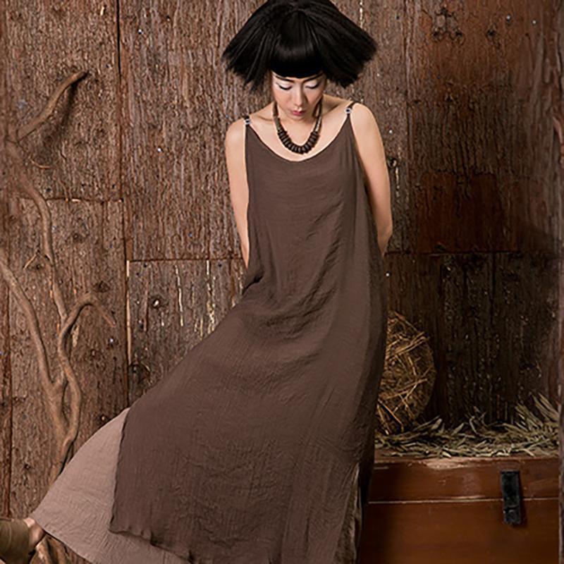 Women's Summer Casual Linen Double-Layer Slip Dress - Omychic