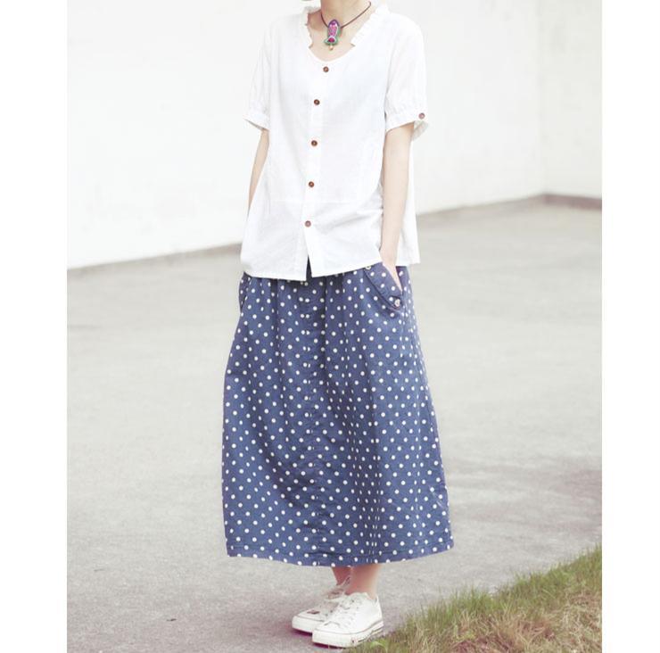 Women summer blue dotted skirts A line casual skirt - Omychic