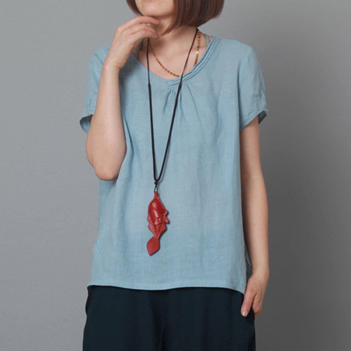 Women summer shirt oversize blouse linen top in light blue - Omychic